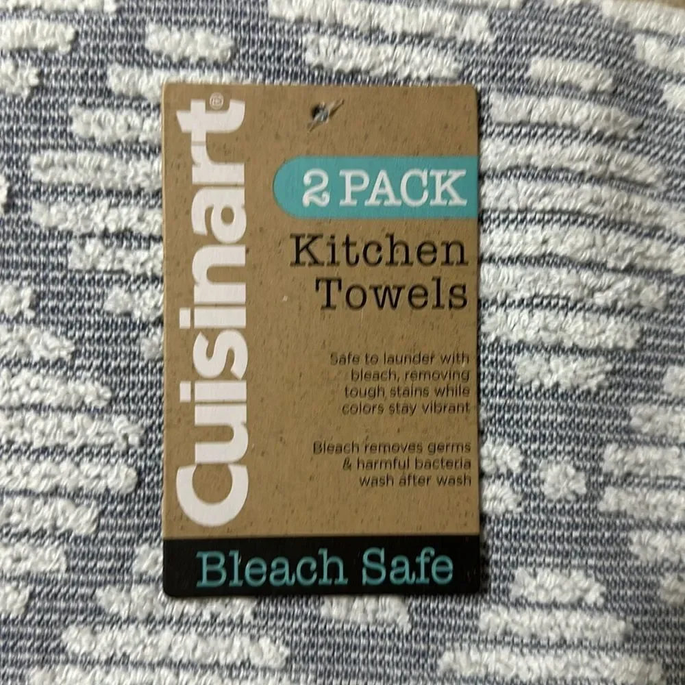 CUISINART Bearing Sea Gray White Bleach Friendly Cotton Tea Kitchen Towels 2 pk